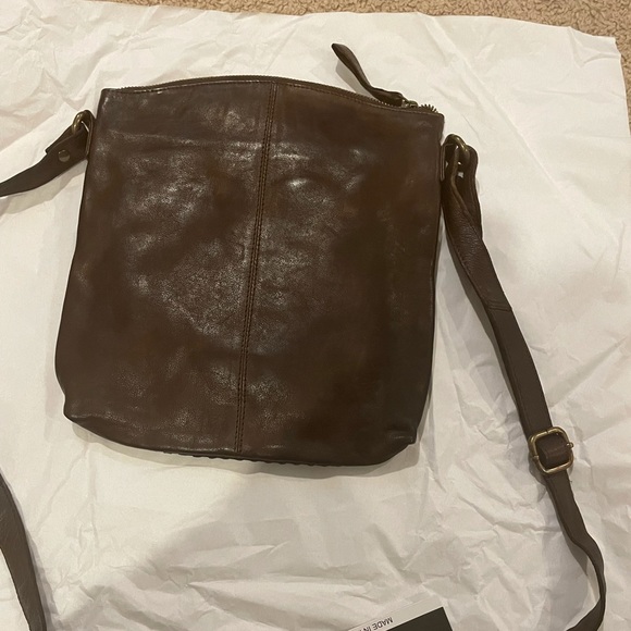 DARK BROWN LEATHER SATCHEL CROSS BODY - Picture 9 of 10